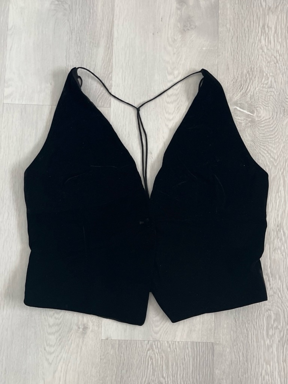 ZARA VELOUR V NECK VEST TOP BLACK BUTTON WOMENS XL
